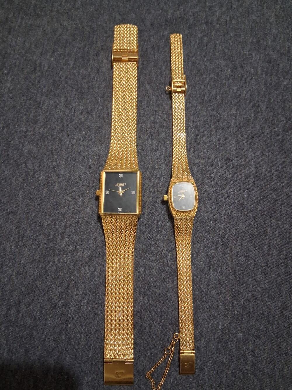 Vintage Xavier Quartz Watch Pair Men's & Women's Diamonds Swiss 80's Gold Plate
